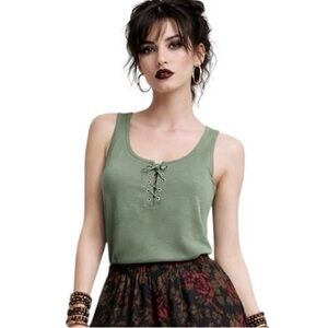 Sage Green Lace-Up Tank Top Pirate Revival Coastal Boho Spring Summer